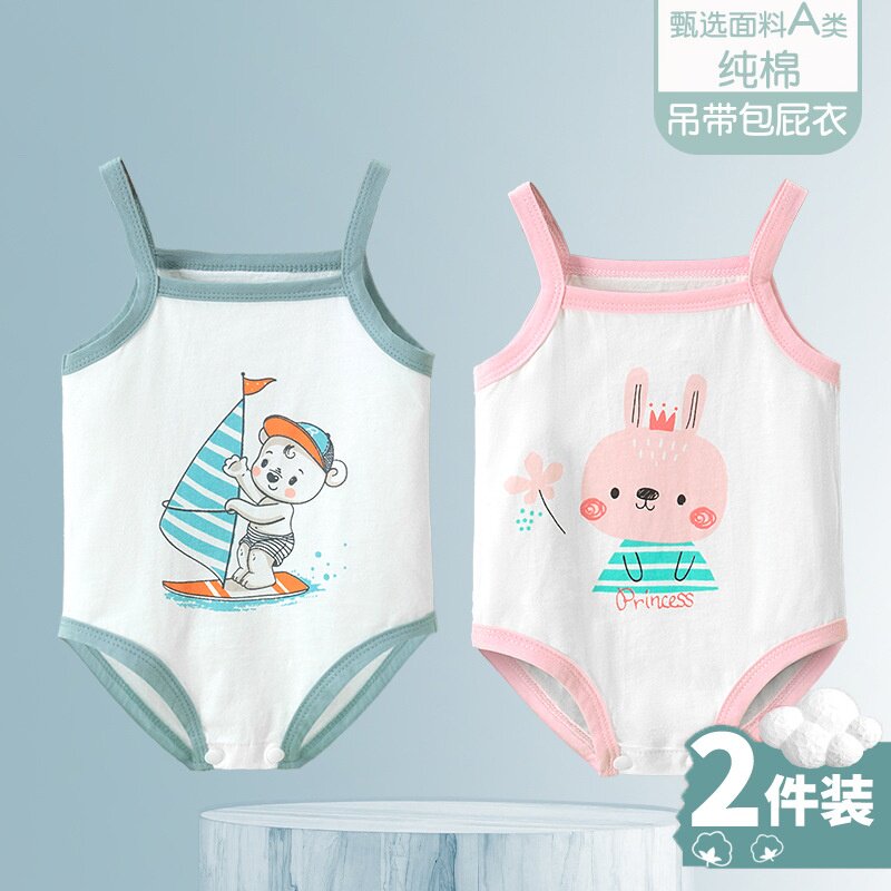 夏季薄款纯棉婴儿吊带连体哈衣
