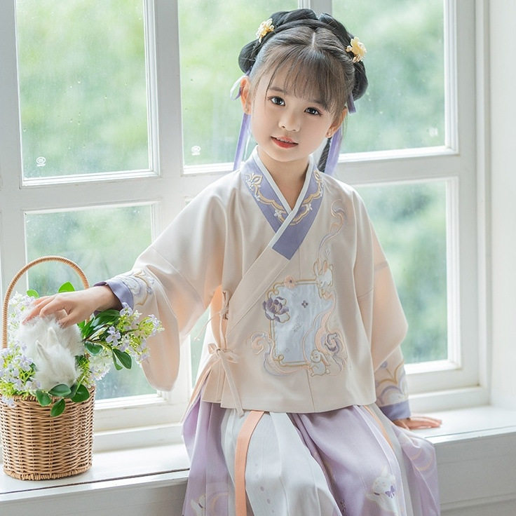 儿童汉服女童套装中大童古装汉元素复古中国风春夏秋款唐装两件套
