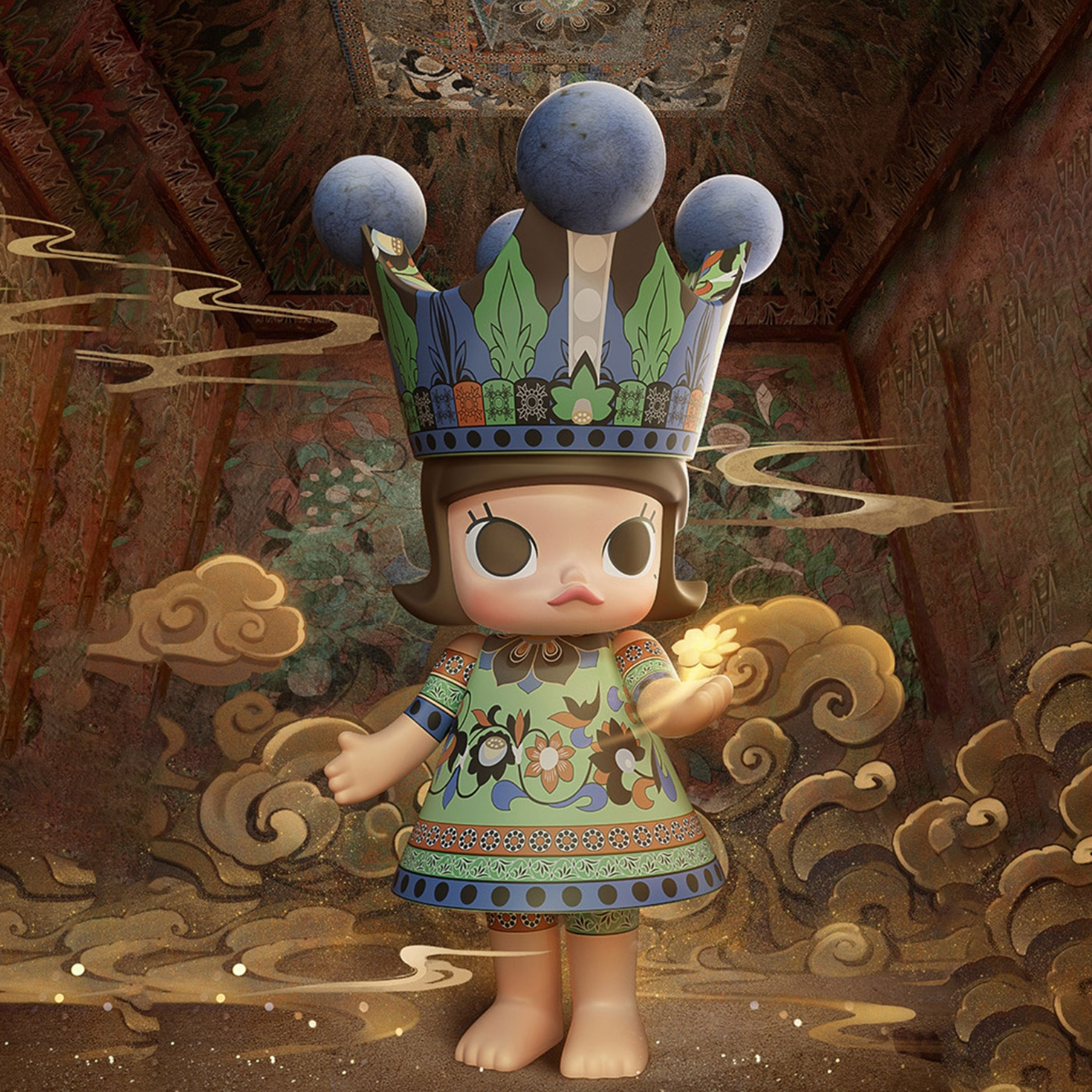 熊玩 泡泡玛特ROYAL MOLLY常沙娜敦煌联名手办国风穆夏潮玩摆件