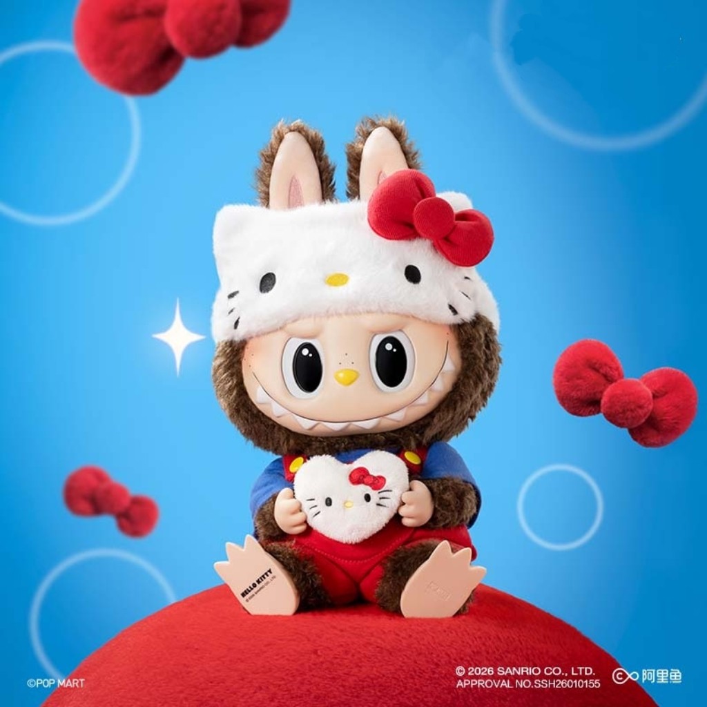 POPMART泡泡玛特LABUBU×HELLO KITTY搪胶毛绒拉布布大娃公仔
