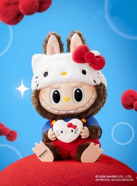 POPMART泡泡玛特LABUBU×HELLO KITTY搪胶毛绒拉布布大娃公仔