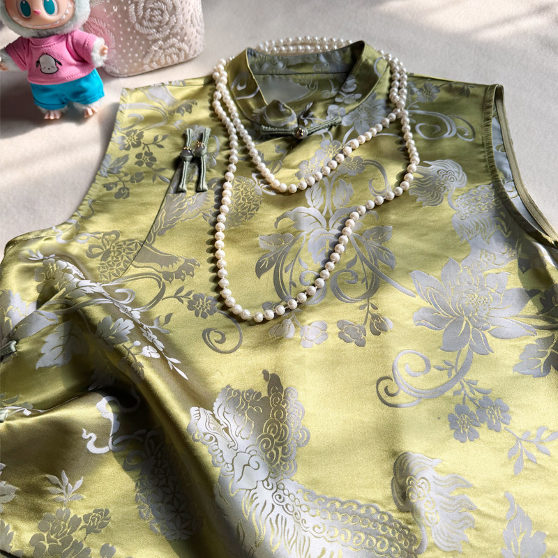 【绿琉璃】新中式国风老缎马甲女短款无袖坎肩上衣新款贵气千金风