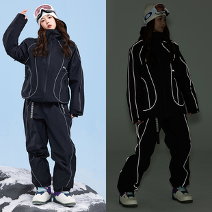 XXXsnow单板3L滑雪服女套装 男情侣加棉反光条专业滑雪衣雪裤
