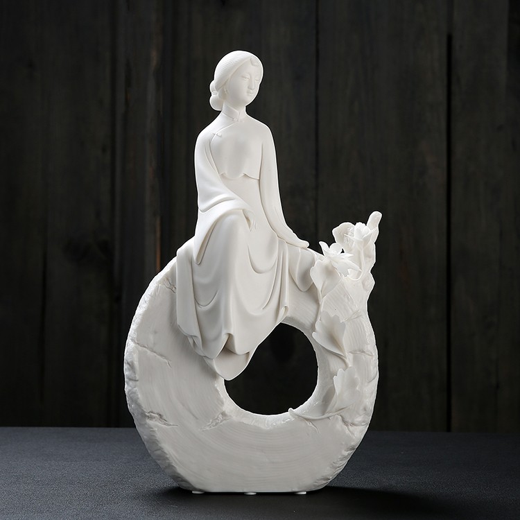瓷语堂/德化白瓷艺术品古代仕女摆件编号签名作品岁月静好寇文策