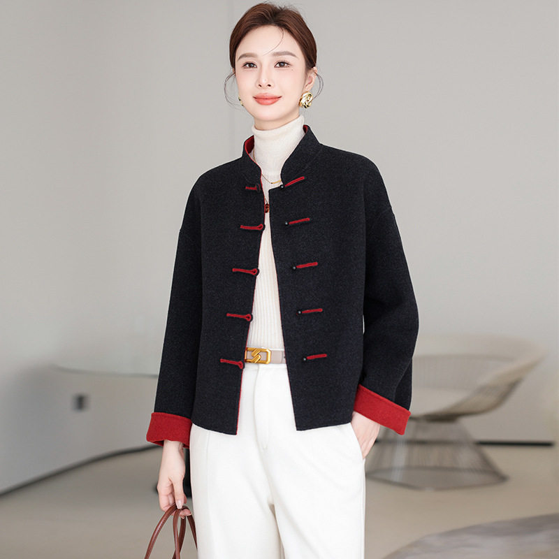 时尚双面呢羊毛大衣女2025秋冬新中式国风羊绒毛呢短款外套感,女装/女士精品,羊绒衫,淘宝优惠券,粉丝福利购,淘宝优惠卷