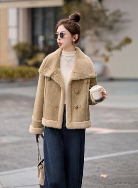 2025新款秋冬季皮毛一体女加绒加厚冬装毛领宽松洋气上衣 WN1058