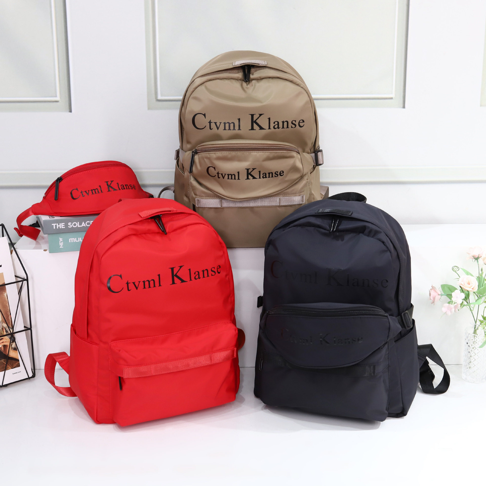 网红大容量防水百搭双肩包户外旅行双肩背包学院风学生书包送腰包