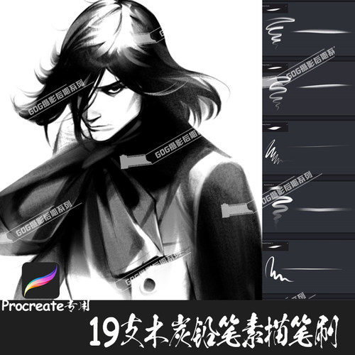 Procreate笔刷 19支Cole's木炭铅笔素描起稿Pencil勾线IPAD绘画笔