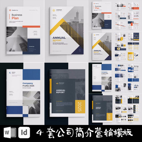 Indesign/Word模板6套A4公司简介机构品牌营销促销VI提案ID画手册
