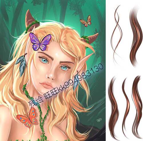 Procreate笔刷 5款手绘头发毛发肖像绘画笔触IPAD大师级画板363