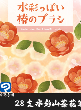 ClipStudioPaint笔刷10支水彩山茶花图案形CSP优动漫手绘画笔C972