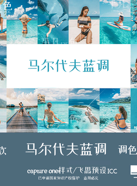 capture one样式 马尔代夫蓝色海滩人像调色滤镜 C1飞思预设CO755