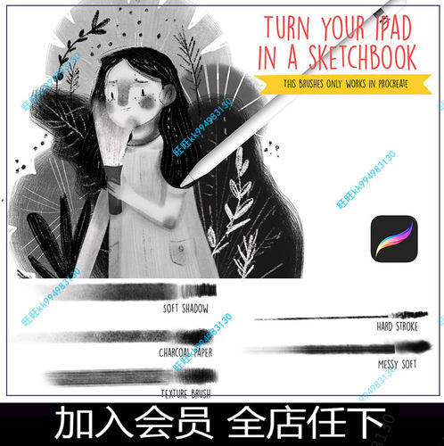Procreate笔刷 5款手绘铅笔绘画炭笔素描画笔插画大师级画板022
