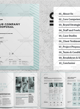 Indesign/Word模板A4 32P竖版企业提案VI品牌手册画册杂志素材