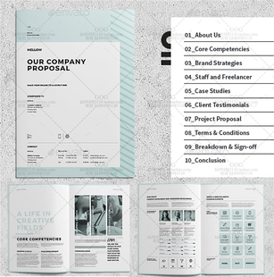 Indesign/Word模板A4 32P竖版企业提案VI品牌手册画册杂志素材