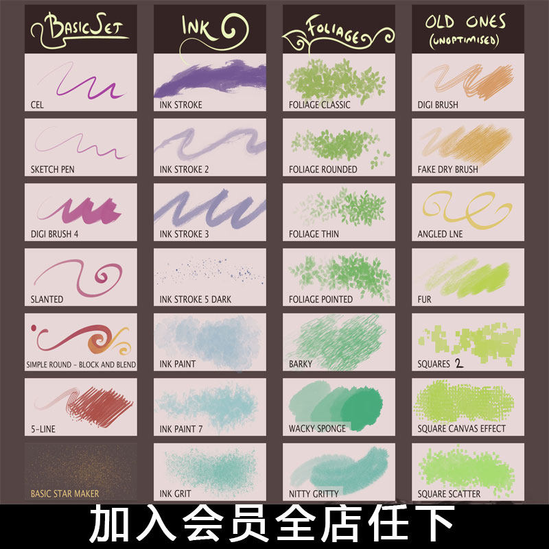 Clip Studio Paint笔刷 119款绘画手绘插画厚涂纹理笔素材CSP09图片