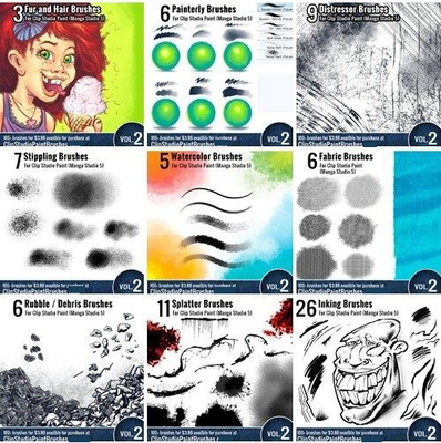 CLIP STUDIO PAINT 漫画插画 水彩水墨素描动画纹理CSP超级笔刷集