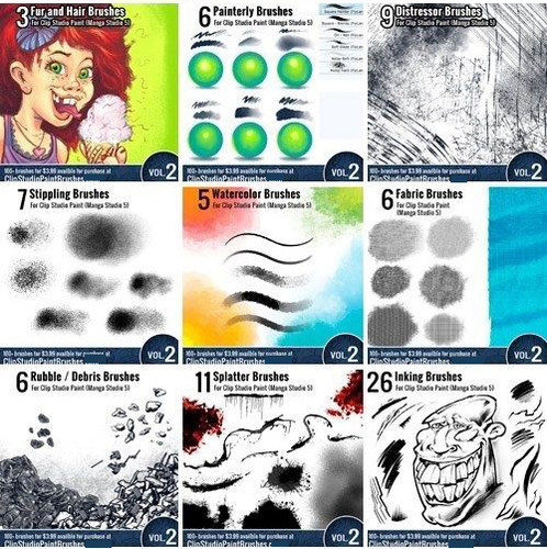 CLIP STUDIO PAINT 漫画插画 水彩水墨素描动画纹理CSP超级笔刷集