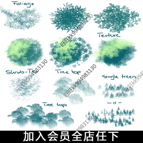 Clip Studio Paint画笔21款树叶园林植物树林大自然环境笔刷CSP01