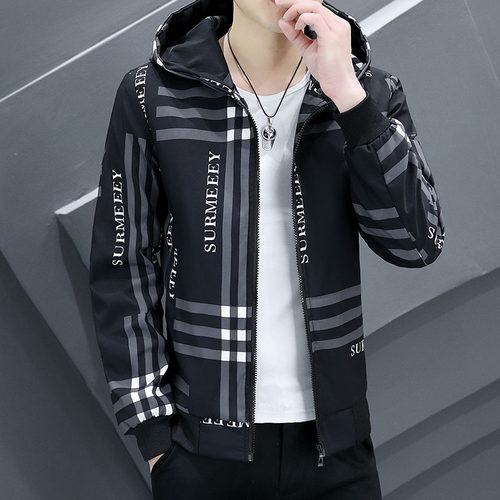 连帽春秋季修身大码男士夹克衫
