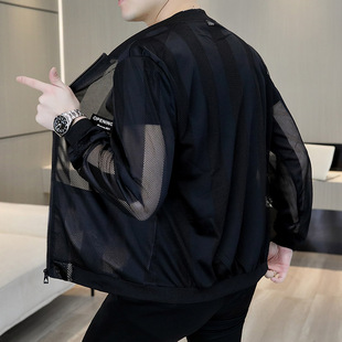 夏季防晒薄款男士大码修身外套防紫外线透气冰丝户外服青年遮阳衣