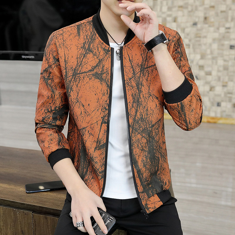 个性印花外套男春秋季韩版潮流修身休闲夹克港风新款百搭外穿上衣