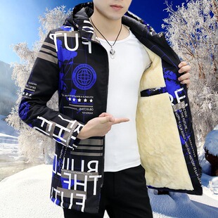 风衣男中长款棉衣潮流帅气2021秋冬季大码加绒加棉连帽衣服男外套