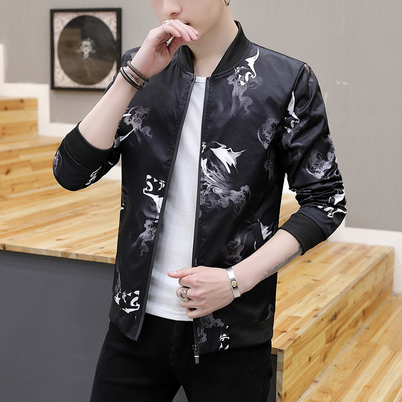 印花春秋季青年修身学生薄夹克