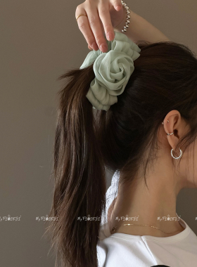 立体玫瑰花朵发圈女高级感头绳扎丸子头复古头花发饰
