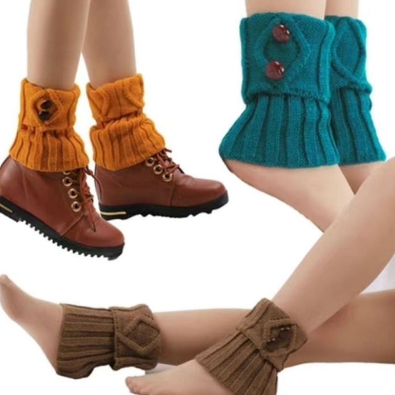 针织脚套女毛线保暖腿套翻口纽扣靴套护腿袜套护脚腕护腕护踝脚踝
