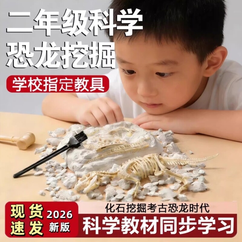教科版二年级科学恐龙化石下册考古挖掘玩具模型套装实验材料包