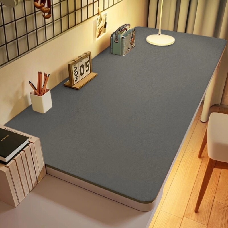 灰色办公桌面垫子轻奢高级感防水防油桌垫皮革定制书桌写字台桌布