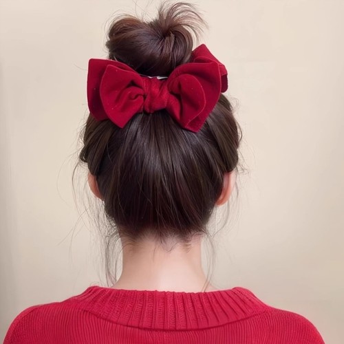 儿童新年红色蝴蝶结丸子头抓夹气质高马尾发夹子高级感盘发夹头饰