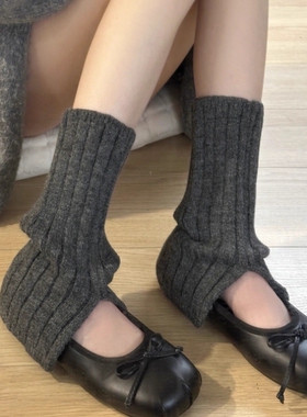 30cm奶白色羊毛袜套搭配雪地靴女秋冬季加绒jk针织腿套y2k堆堆袜