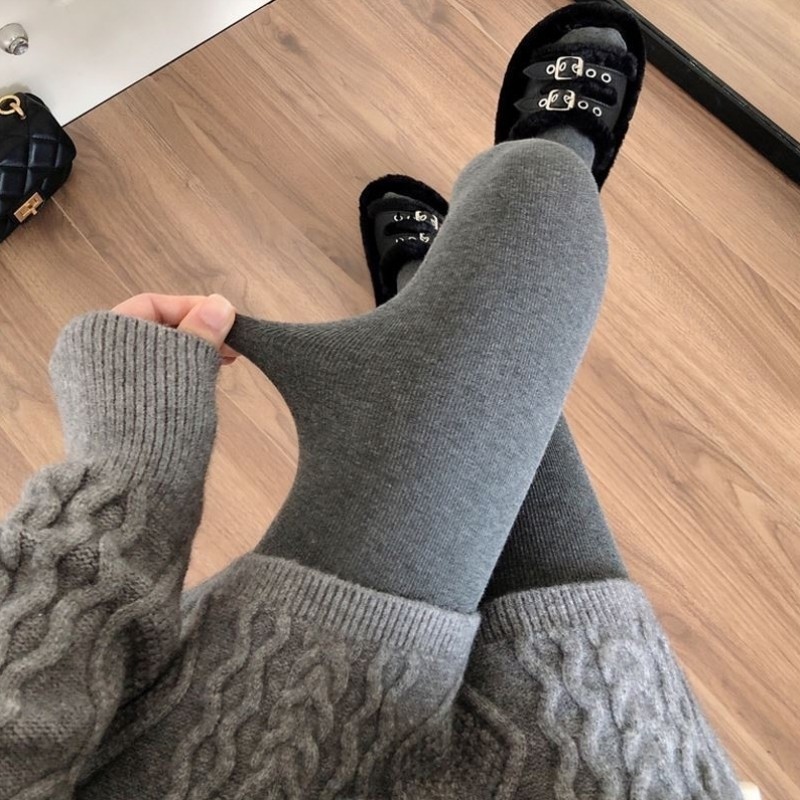 灰色加绒打底裤女外穿秋冬2025新款内搭加厚保暖秋裤踩脚紧身裤袜