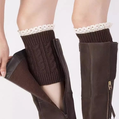 配靴子的袜套女秋冬季蕾丝花边毛线针织护腿保暖靴套冬天防寒长袜