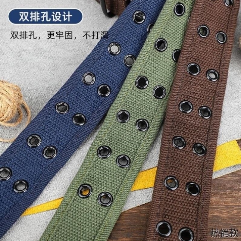 双扣腰带男女 工装潮ins朋克双针扣双排扣裤带 双孔青年帆布皮带