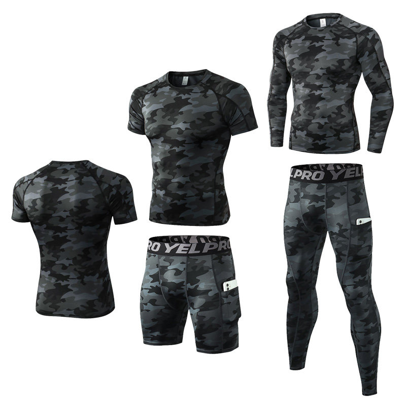 迷彩黑健身衣短袖长袖男运动紧身衣健身房跑步撸铁训练弹力速干衣