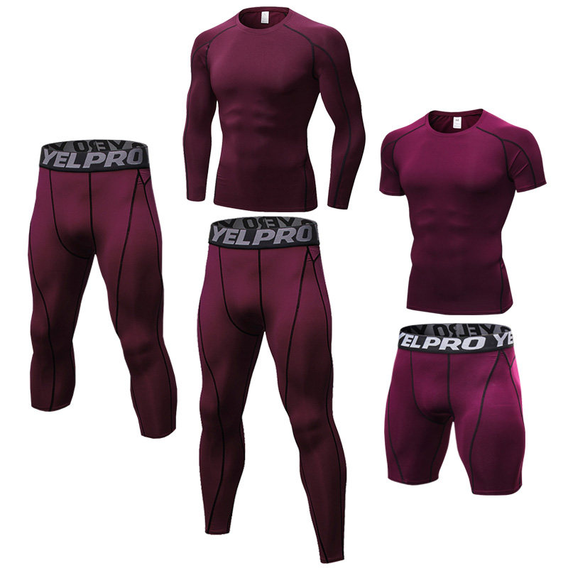 酒红色足球运动紧身衣男内搭短袖长袖T恤高弹速干防晒踢球打底衫
