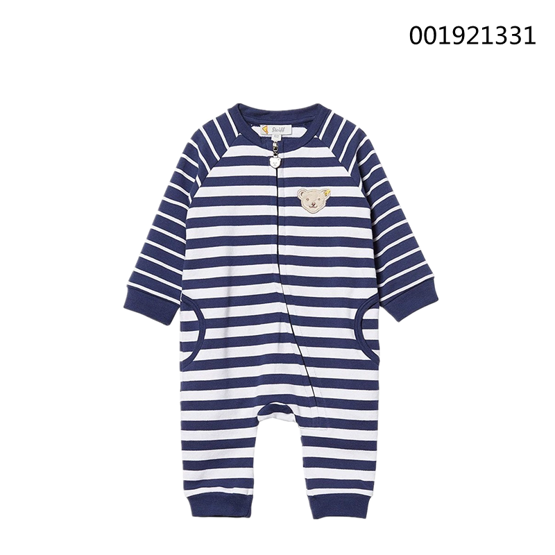 steiff 德国品牌 婴儿针织条纹拉链纯棉长袖连体服