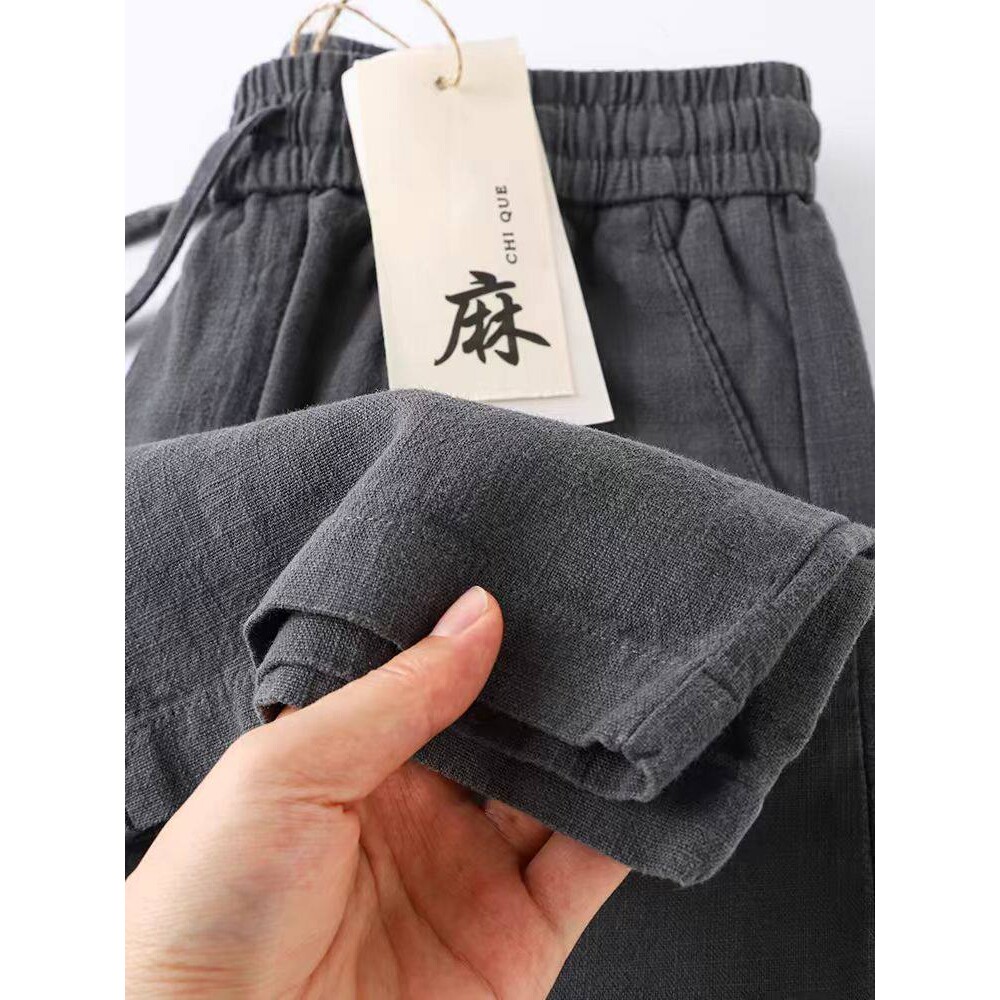 高端亚麻裤深灰色棉麻裤宽松直筒裤夏季薄款苎麻长裤男士休闲裤子