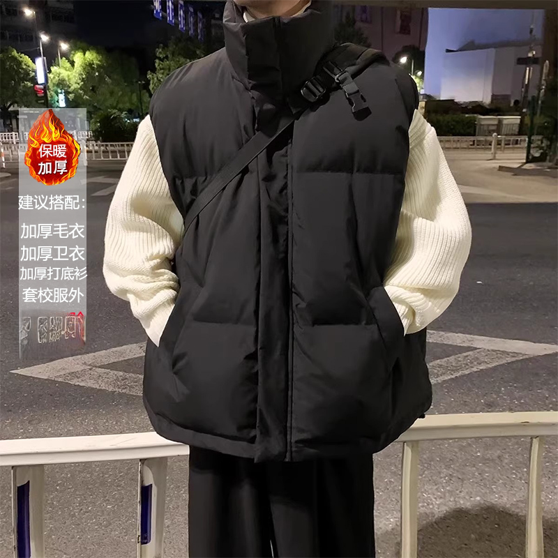 日系机能宽松无袖棉服马甲外套男秋冬季坎肩加厚保暖立领马夹背心