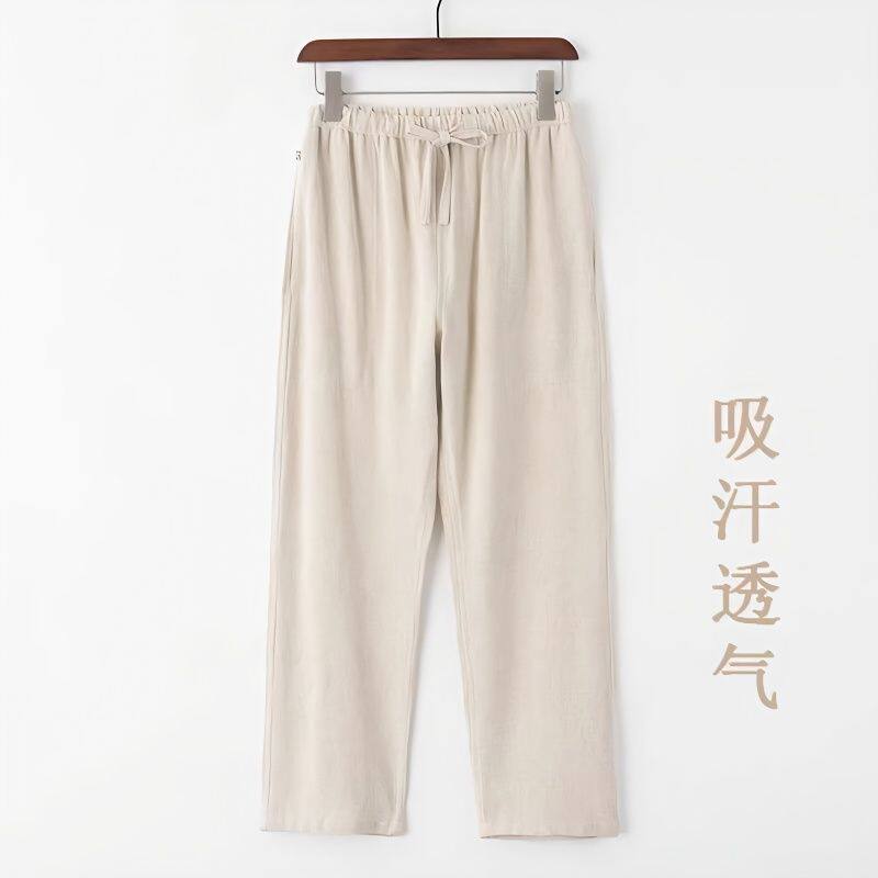 中国风亚麻直筒长裤男士宽松休闲裤松紧腰唐装裤子中式禅修太极裤