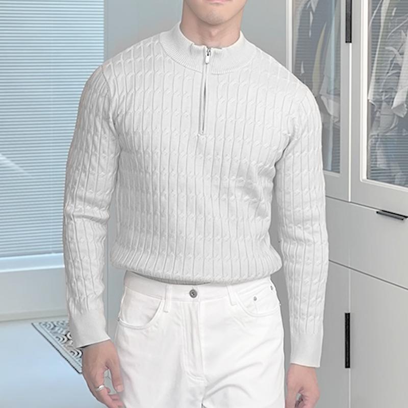 冬季男款商务休闲半拉链毛衣韩版慵懒风立领针织衫外套长袖上衣潮