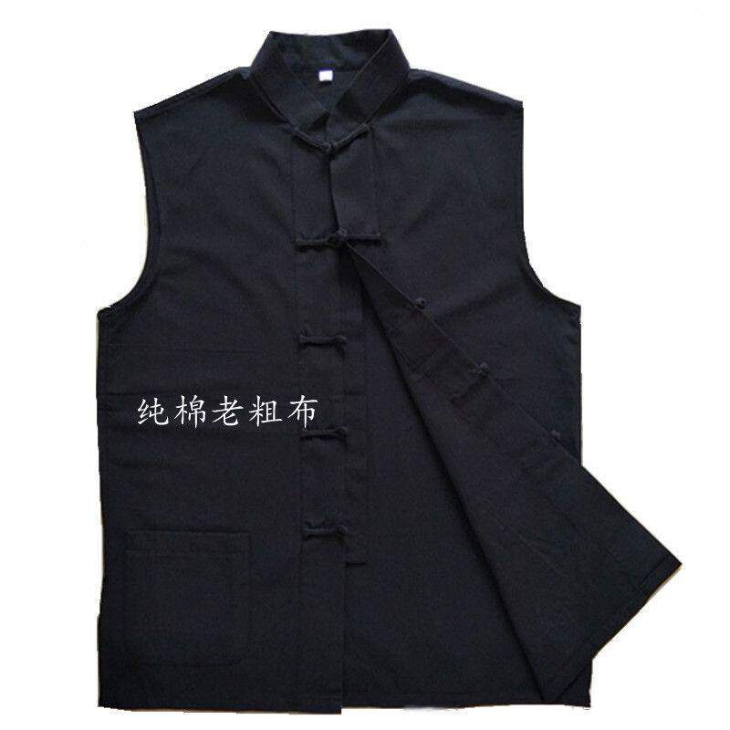 纯棉老粗布唐装男无袖马甲中式立领坎肩中老年宽松休闲马褂老头衫