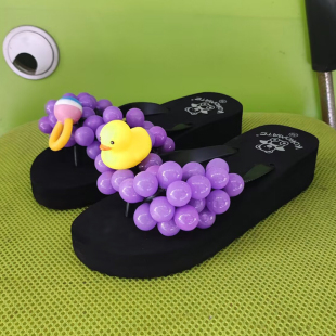 旅游海边拍照女 沙滩鞋 网红ins葡萄拖鞋 人字拖坡跟松糕夹脚凉拖鞋