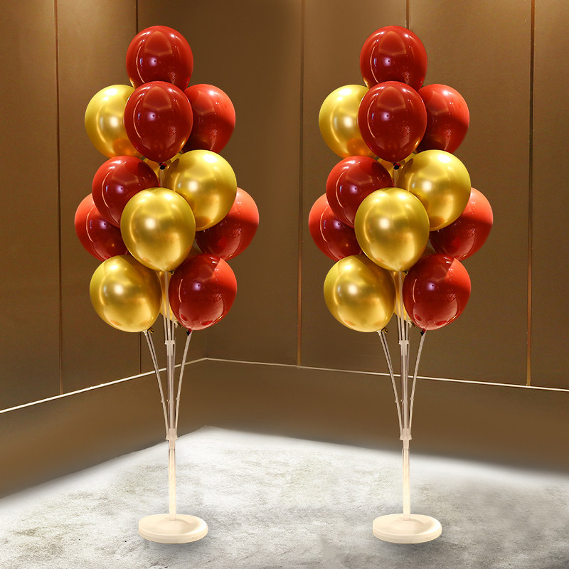 新年元旦氛围节日红色金色装饰布置气球桌飘立柱地飘汽球生日派对