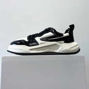 2023新款 男真皮板鞋 春季 潮流小众休闲运动鞋 黑白色厚底增高鞋 男鞋