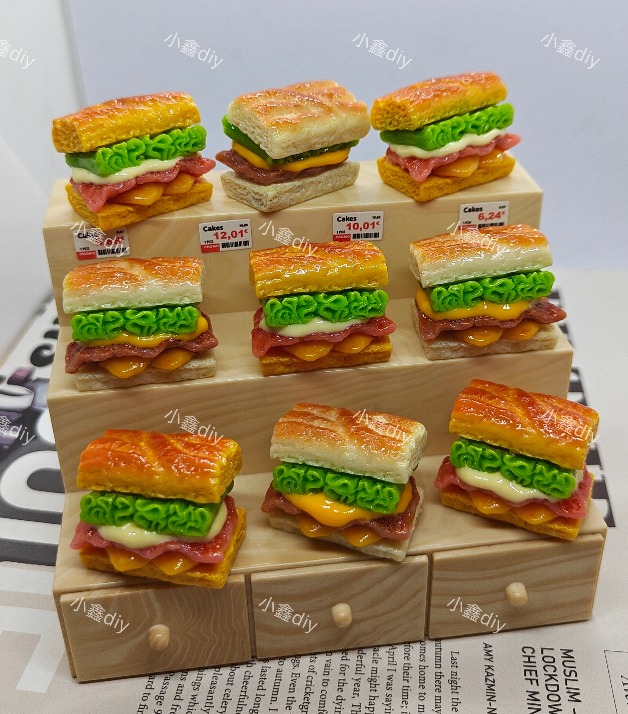 定制法棍培根芝士小汉堡diy仿真微缩食玩场景摆件手工树脂配件