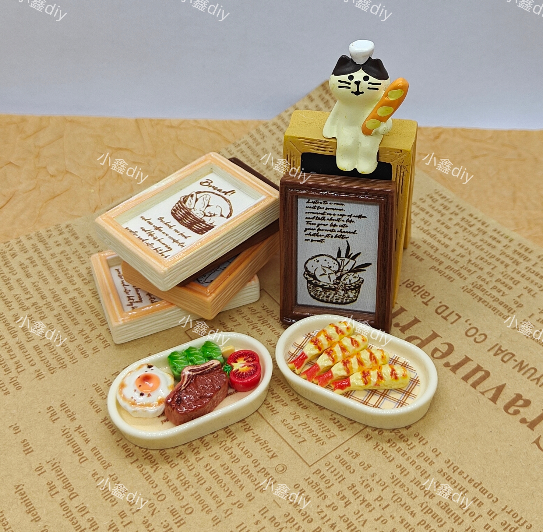 定制面包相框仿真椭圆盘微缩食玩天妇罗diy场景树脂摆件手工配件